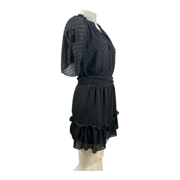 ZARA dotted mesh black v-neck sheet short sleeve mini elegant dress size M - Picture 4 of 9